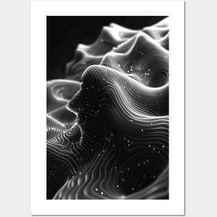 Black and White waves on an isolated background Posters and Art